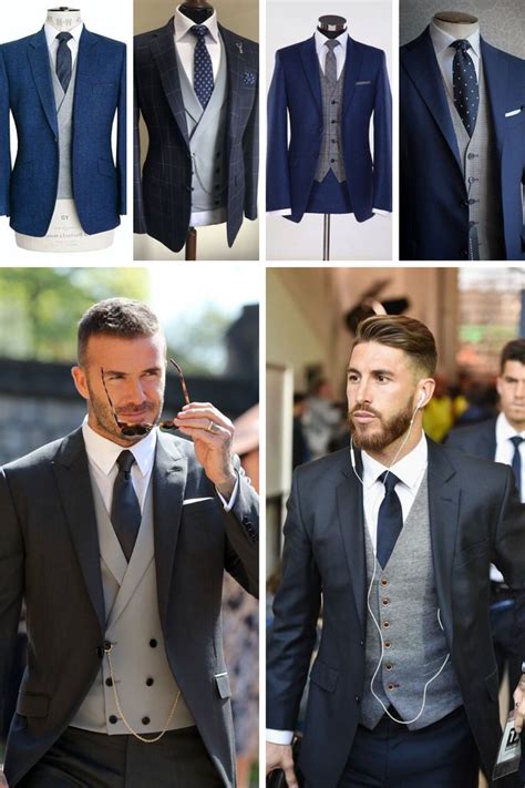 grey and navy blue suit.